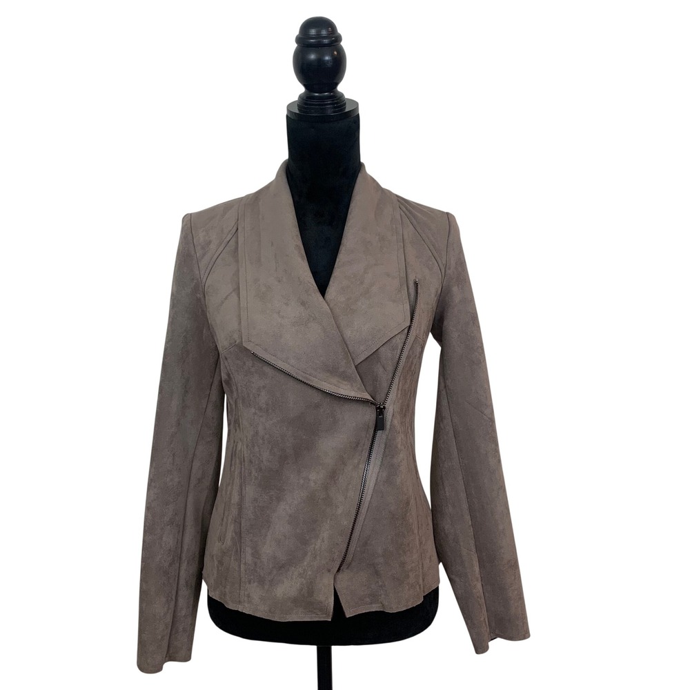 KUT from the Kloth Women's S Taupe Faux Suede Asymmetric Zip Chic Moto Jacket